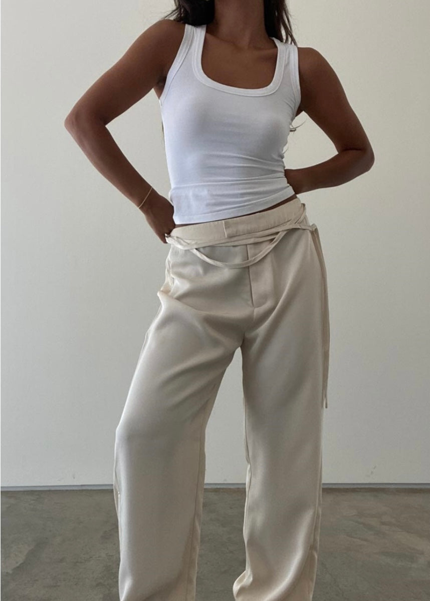Bri Tie Trouser in Cream