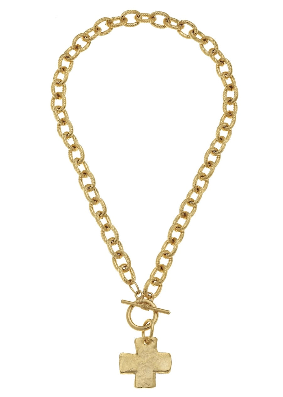 Gold Cross Toggle Necklace